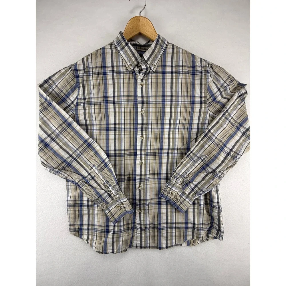 Banana Republic Shirt Mens Large Untucked Fit Plaid Long Sleeve Button Down Blue